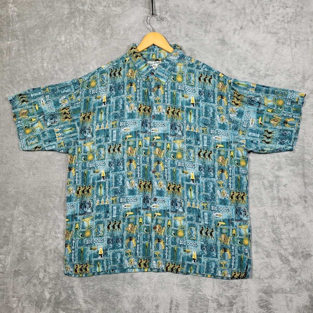 Big Dogs Shirt Mens XL Hawaiian Button Up Beach Summer Pineapple Tiki Lava Lamp